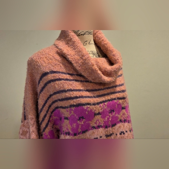 Vici Pink and Purple Patterned Turtleneck Sweater,  Size L. - Picture 10 of 16
